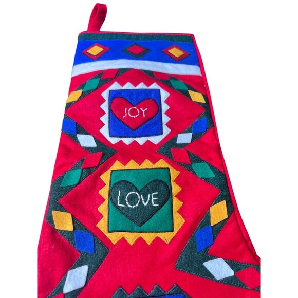 Vintage L'Art Felt Christmas Stocking Decor Ornament 12" Joy Love Hope Seasonal - Picture 4 of 10